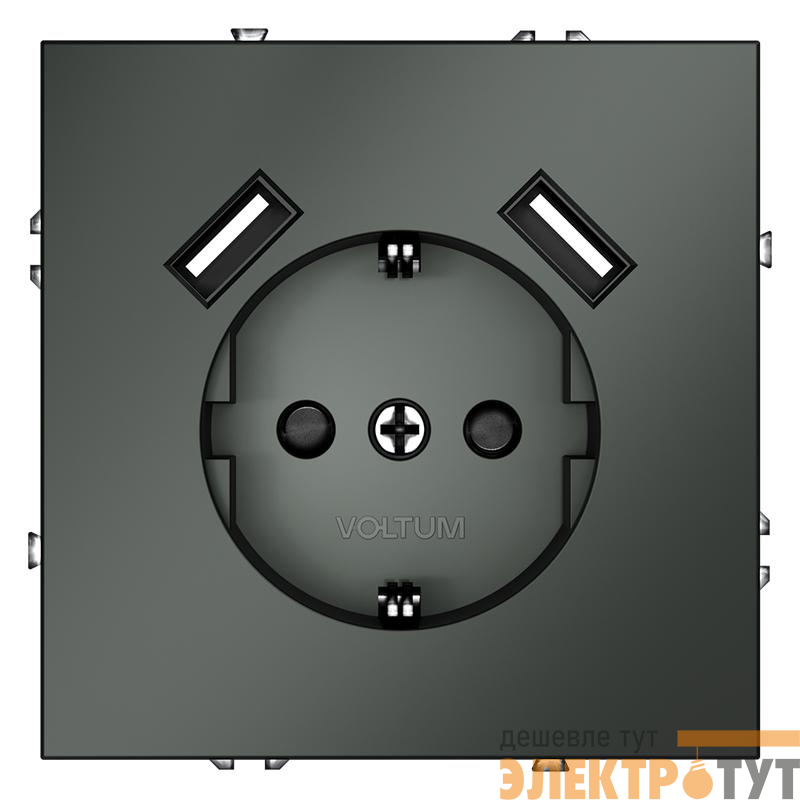 Розетка 1-м СП S70 16А с USB A+A с заземл. защ. шторки механизм титан Voltum VLS040406