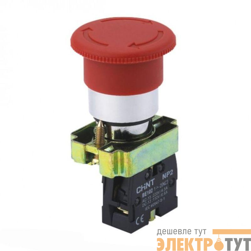 Кнопка управления "Грибок" NP2-BS442 d30мм (2) 1НЗ IP40 с фиксацией без подсветки красн. CHINT 574861