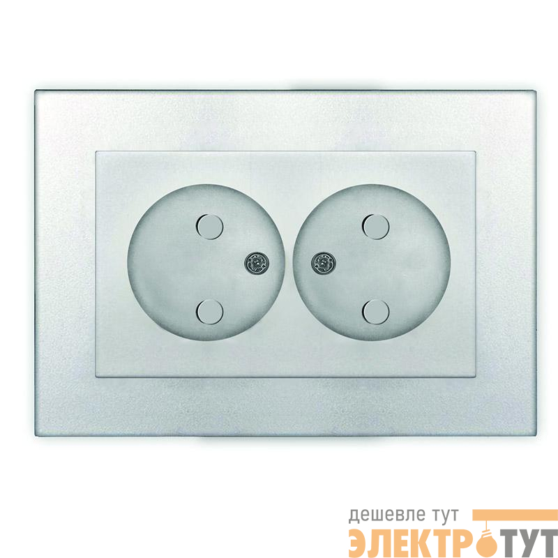 Розетка 2-м СП Афина 16А IP20 без заземл. защ. шторки в сборе серебр. Universal A0048-S