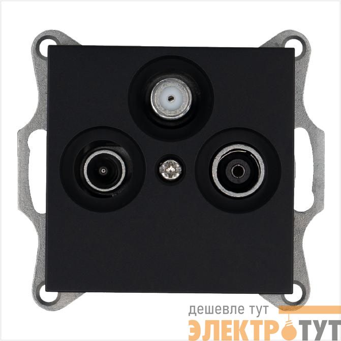 Розетка телевизионная оконечная TV + FM + SAT 3-м Ф9.5мм механизм черн. матов. soft touch Jasmart G6206PB