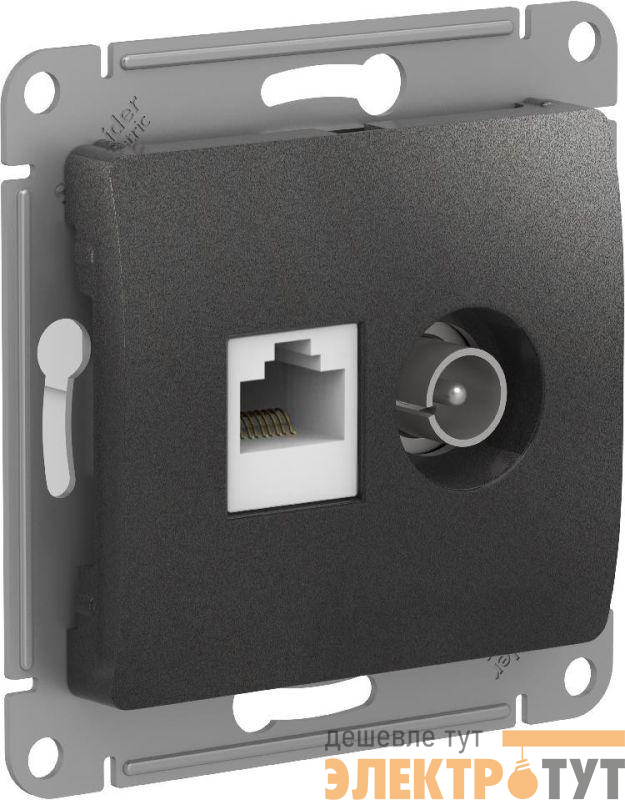 Розетка компьютерная + телевизионная 2-м Glossa RJ45 кат.5E + TV механизм антрацит SE GSL000789