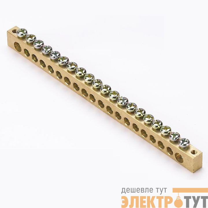 Шина PEN "ноль-земля" 8х12 20 отвер. латунь крепеж по краям PROxima EKF sn0-125-20-k
