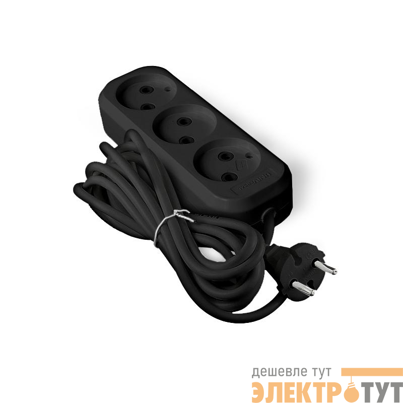 Удлинитель 3х3м без заземл. 6А IP20 У6-639М ПВС 2х0.75 черн. UNIVersal 2005