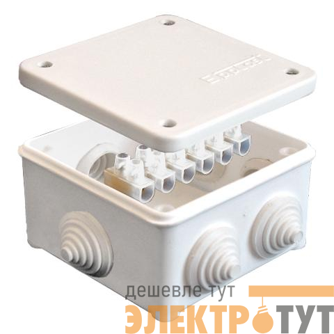 Коробка распределительная ОП 85х85х45мм IP54 с клемм. 7 выходов 3 гермоввода 10А 6 контактов крышка на винтах бел. Epplast 130113