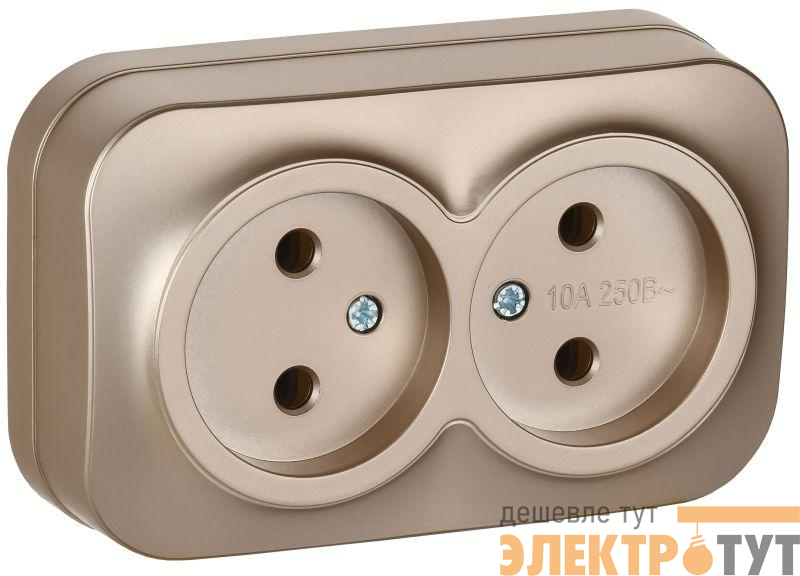 Розетка 2-м ОП GLORY РС22-2-ХШм 10А без заземл. без защ. шторок шампань матов. IEK ERH20-K37M-10