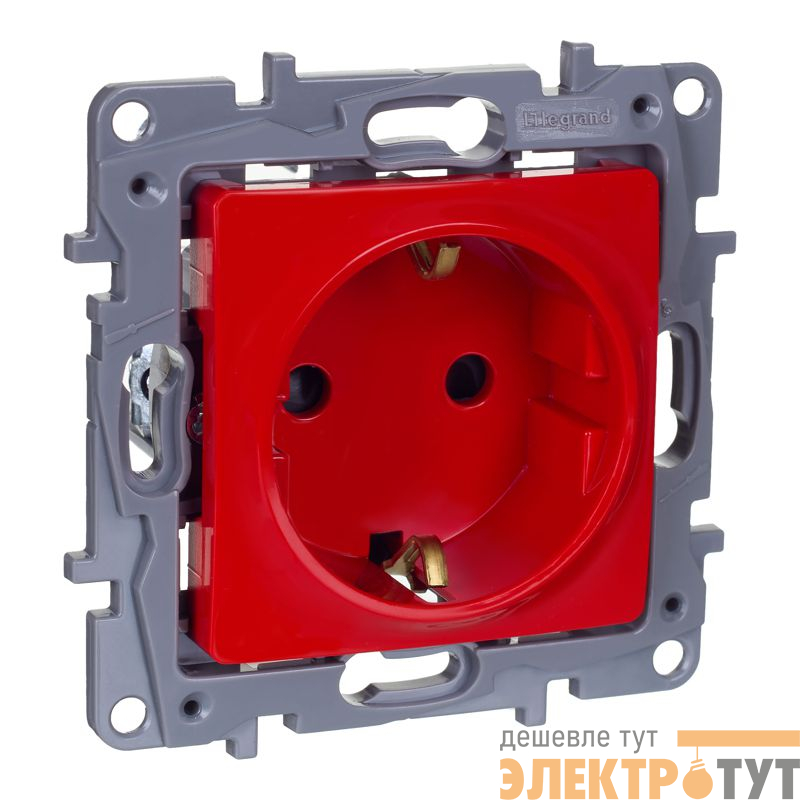 Розетка 1-м СП Etika 16А IP20 250В 2P+E защ. шторки механизм красн. IEK 672722