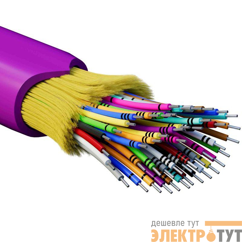 Кабель волоконно-оптический распределительный арамидные упрочняющие нити для внутренней прокладки нг(А)-HF 48 ОВ категорияOM4 (G.651.1) плотный буфер 0.4кН барабан 500м DKC RNDT4C48MG01-E