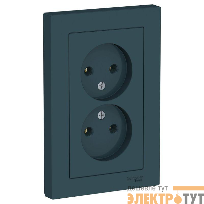 Розетка 2-м СП AtlasDesign 16А IP20 без заземл. в сборе изумруд SE ATN000820