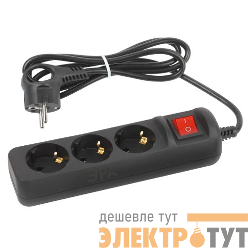 Удлинитель 3х1.5м с заземл. с выкл. ПВС 3х0.75черн. UX-3es-1.5m-B Эра Б0057727