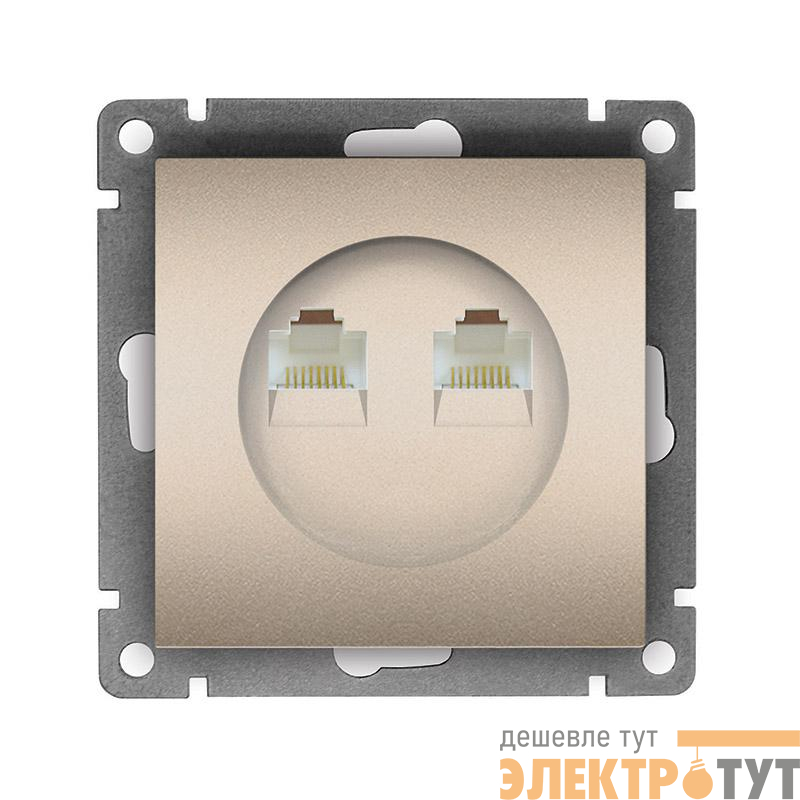 Розетка компьютерная 2-м СП Афина RJ45 кат.5E механизм шампань Universal A1086-Br