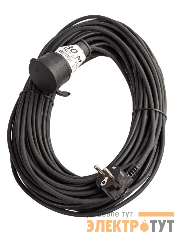 Удлинитель-шнур 1х30м 10А IP44 3500Вт 220-350В КГ 2х1.0мм каучук КОСМОС YSHKsm30m-1g(10A)KG