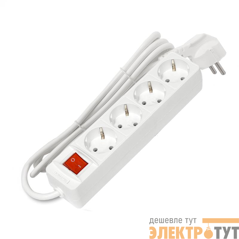 Удлинитель 4х1.5м с заземл. 16А IP20 3х1 с выкл. бел. DOMTOK 2374