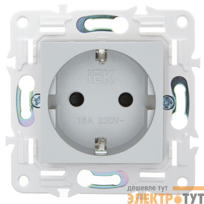 Розетка SKANDY 16А с заземл. защ. шторки безвинт. крепл. SK-R06S серебр. IEK SK-R14-16-1-K23