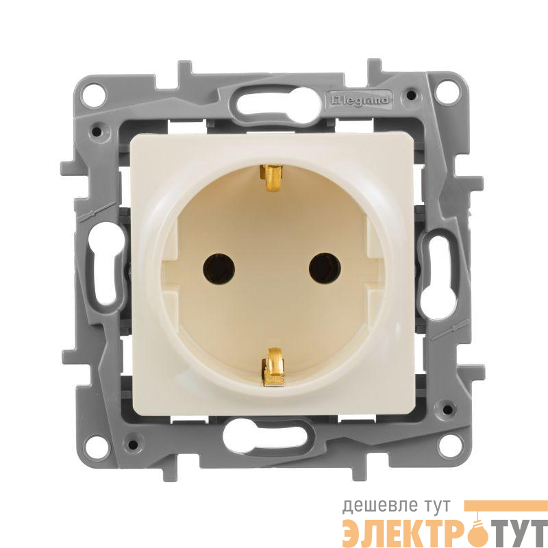Розетка 1-м СП Etika 16А IP20 250В 2P+E с заземл. немецк. стандарт винтов. клеммы механизм сл. кость Leg 672321