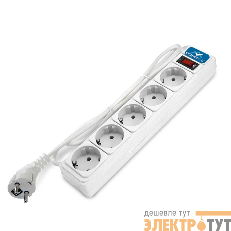 Удлинитель с сетевым фильтром 5х3м с заземл 10А IP20 2.2кВт ПВС 3х1 с выкл. бел. DOMTOK 2528