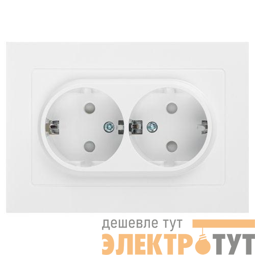 Розетка 2-м СП Accent 6-208-01 16А IP20 250В 2P+E Schuko со шторками AL/CU бел. Intro Б0063528