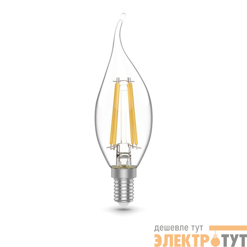 Лампа светодиодная филаментная Basic Filament 5.5Вт свеча на ветру 4100К Е14 530лм (уп.3шт) GAUSS 1041126T