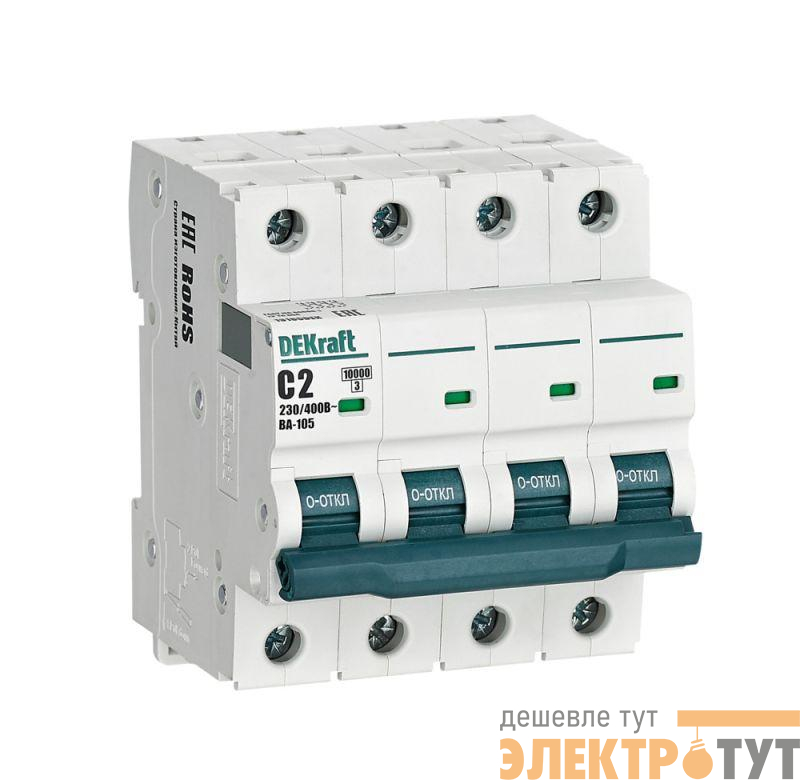 Выключатель автоматический модульный 4п C 2А 10кА ВА-105 DEKraft 13185DEK