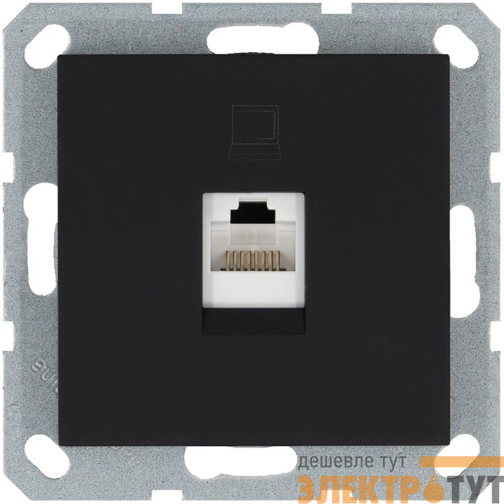 Розетка компьютерная 1-м RJ45 IP20 кат. 5E механизм черн. матов. soft touch Jasmart G6105PB