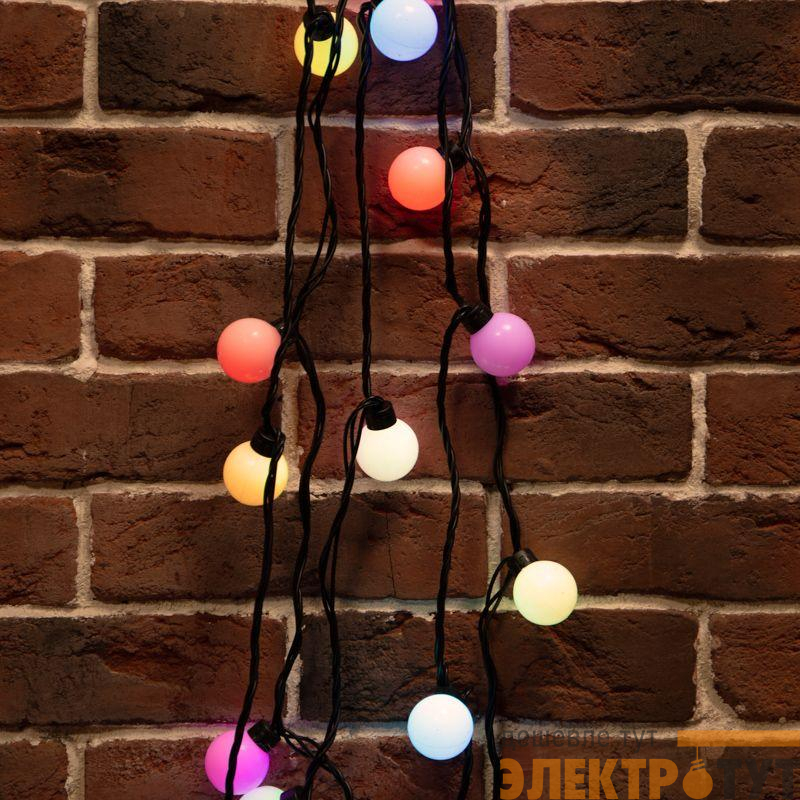 Гирлянда светодиодная "Мультишарики" 10м d38мм 40LED RGB 5Вт 220-240В IP65 провод ПВХ черн. Neon-Night 303-579