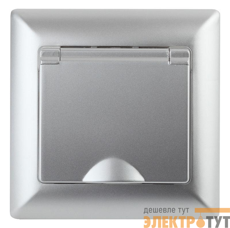 Розетка 1-м СП Solo 4-203-03 16А 250В IP20 2P+E Schuko с заземл. защ. крышка алюм. Intro Б0053659