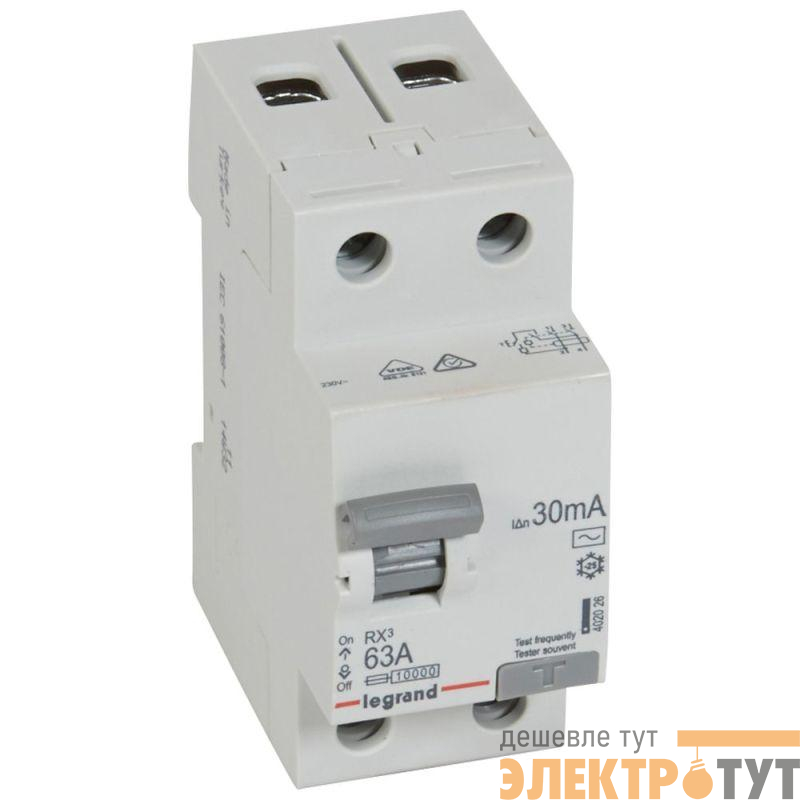 Выключатель дифференциального тока (УЗО) 2п 63А 30мА тип AC RX3 ИЭК Leg 402026