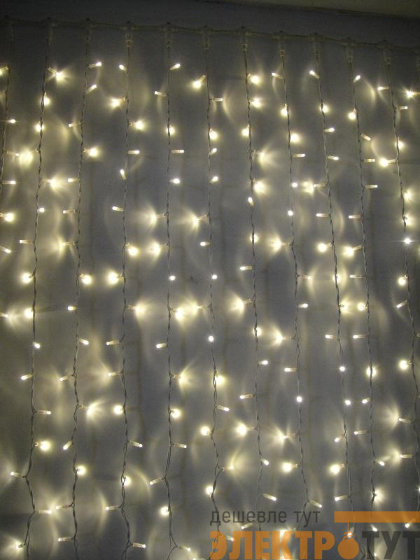Гирлянда светодиодная "Бахрома" 1.8х0.5м 48LED схема нитей 1/2/3/5/3/2 тепл. бел. IP20 возможность соединения до 3шт 220В КОСМОС KOC_CUR-V21