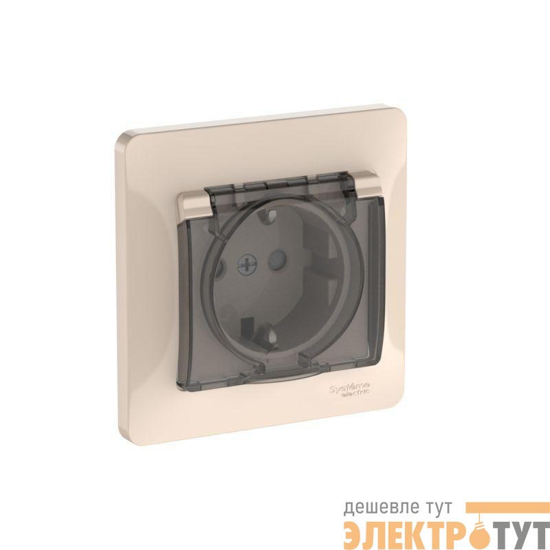 Розетка Glossa 16А IP44 с заземл. защ. шторки с крышкой быстрозажим. клем. в сборе беж. SE GSL000248S