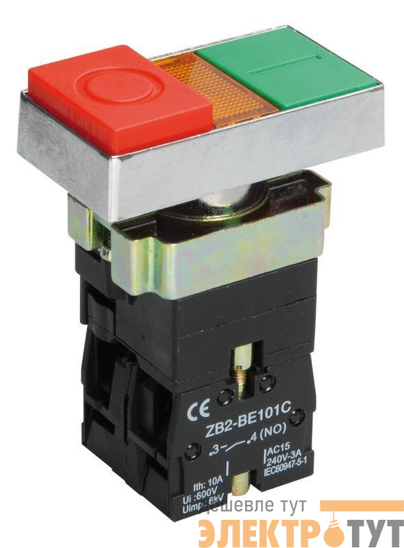 Кнопка LAY5-BW8465 "I-O" 1НО сдвоенная с подсветкой KARAT IEK BBD40-BW-K51