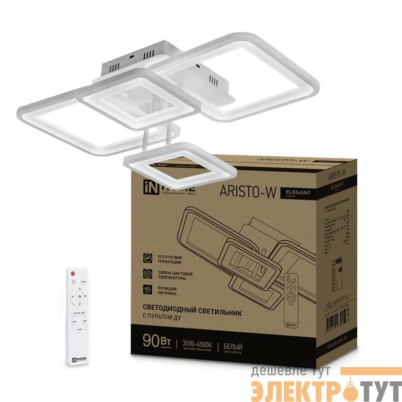 Светильник светодиодный ELEGANT ARISTO-W 90Вт 3000-6500К 7000лм 230В 535х370х151мм пульт ДУ бел. IN HOME 4690612047300