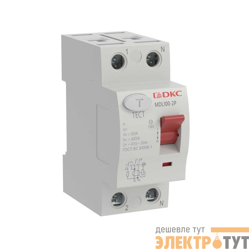 Выключатель дифференциального тока (УЗО) 2п (1P+N) 16А 30мА тип AC MDL100 YON MDL100-2P2-16-AC