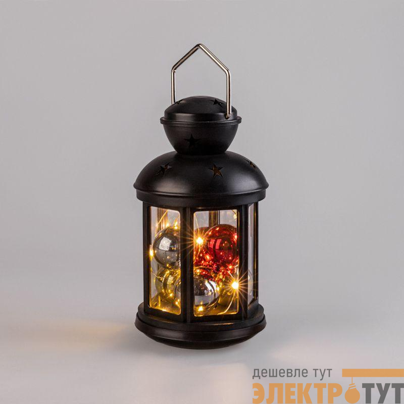 Фонарь декоративный 12х12х20.6см с шариками тепл. бел. корпус черн. Neon-Night 513-061