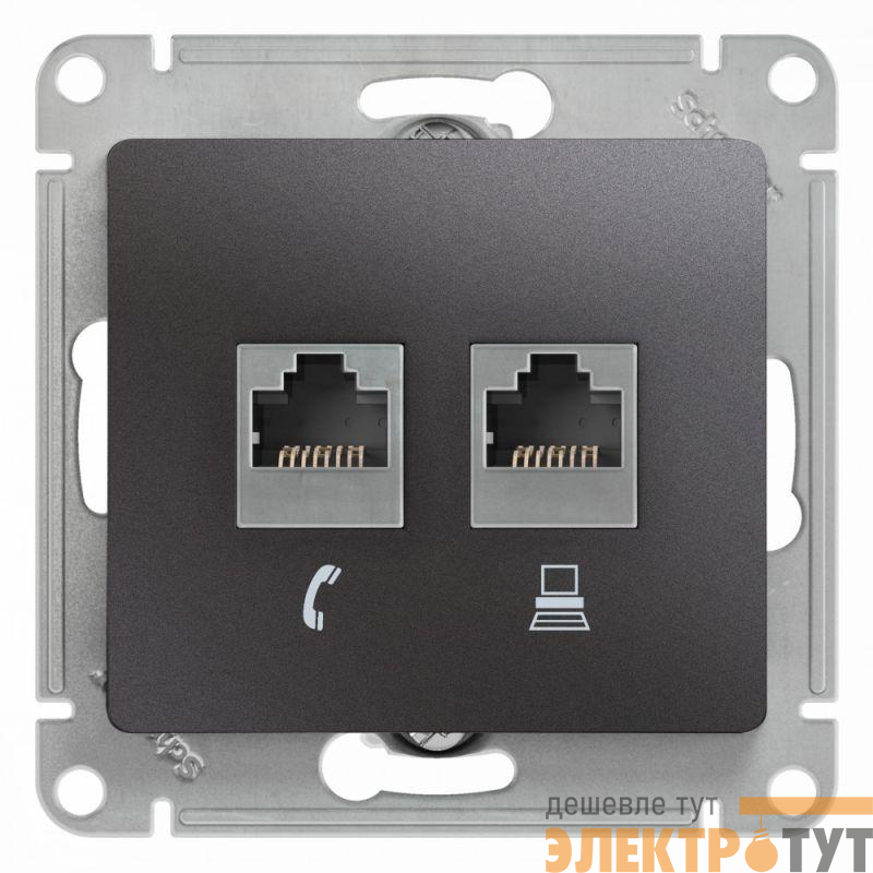 Механизм розетки 2-м Glossa RJ11+RJ45 кат.5е графит SchE GSL001385
