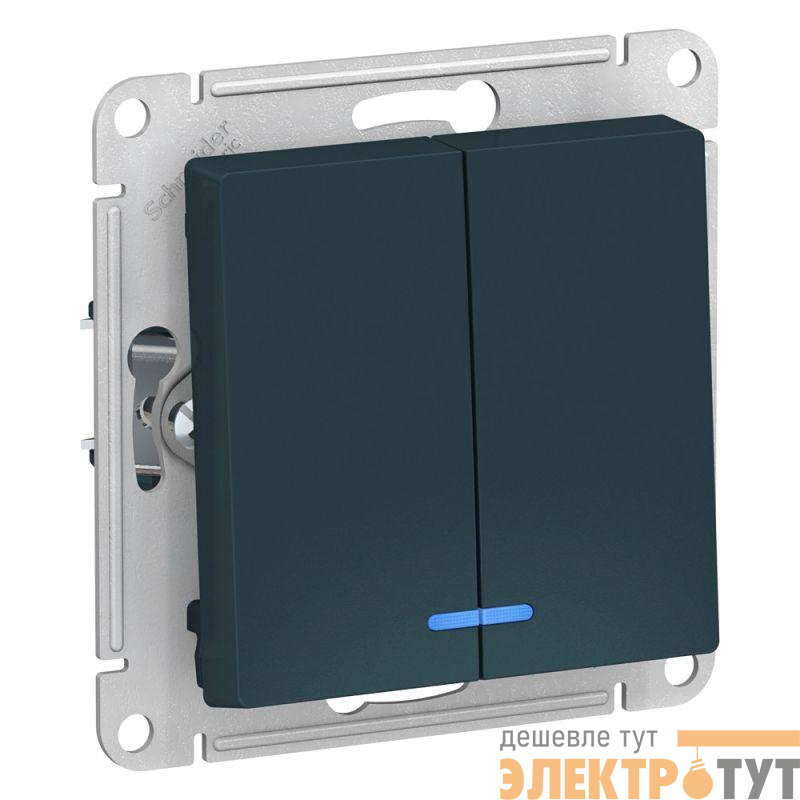 Механизм выключателя 2-кл. СП AtlasDesign 10А IP20 (сх. 5а) 10AX с подсветкой изумруд SchE ATN000853