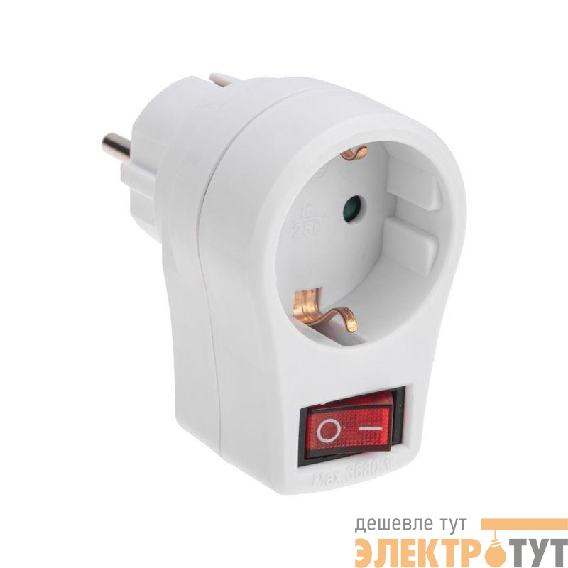 Адаптер сетевой 16А с выключателем с заземл. защ. шторки бел. Rexant 11-1084