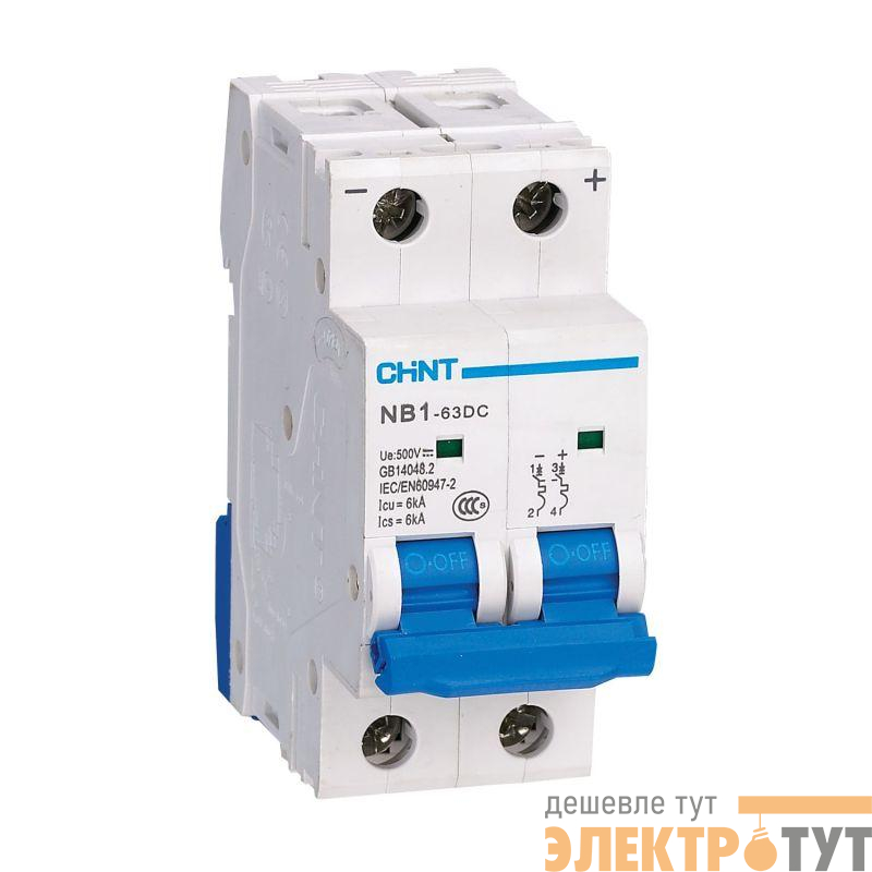 Выключатель автоматический модульный 2п C 4А 6кА NB1-63DC 500В DC (R) CHINT 182716