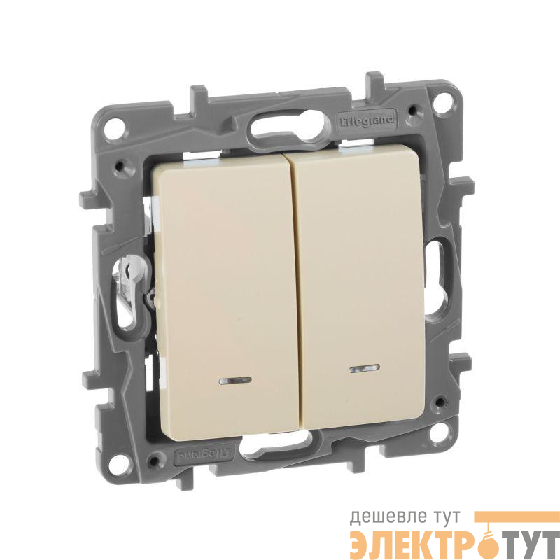 Выключатель 2-кл. СП Etika 10А IP20 250В 10AX с подсветкой/индикацией безвинтов. зажимы механизм сл. кость IEK 672304