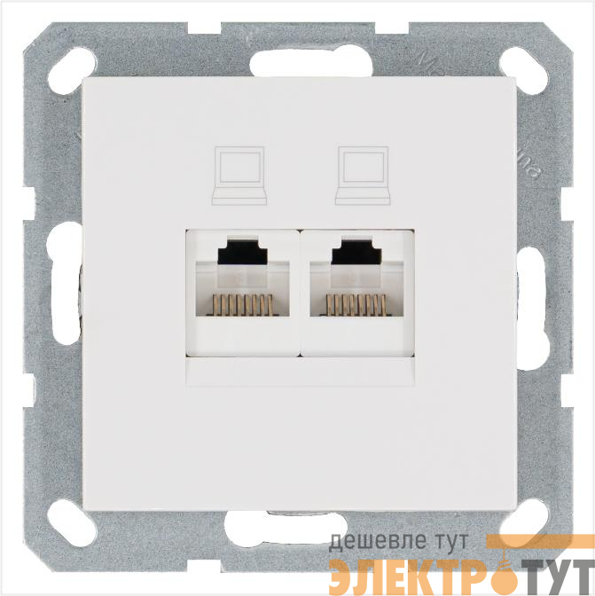 Розетка компьютерная 2-м RJ45 IP20 кат. 5E механизм бел. глянцевый Jasmart G6106W