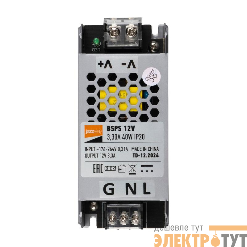 Блок питания для светодиод. ленты BSPS 12В 3.30А=40Вт IP20 JazzWay 5062122