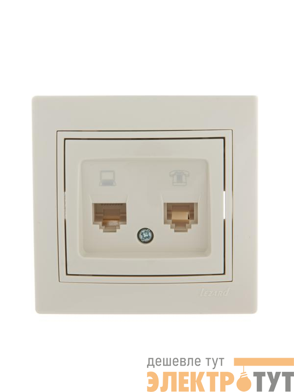 Розетка компьютерная + телефонная 2-м СП Mira RJ45 + RJ11 крем./крем.. LEZARD 701-0303-143