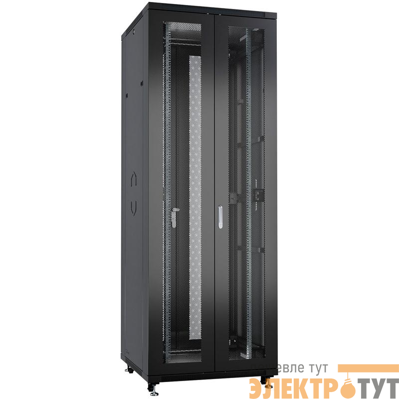 Шкаф монтажный телекоммуникационный напольн. ND-05C-42U80/120-BK 19дюйм 42U 800х1200х2055мм для распределит. и серверн. оборудования; передн. и задн. двойн. перфорир. двери ручки с замком RAL 9004 черн. Cabeus 9752c