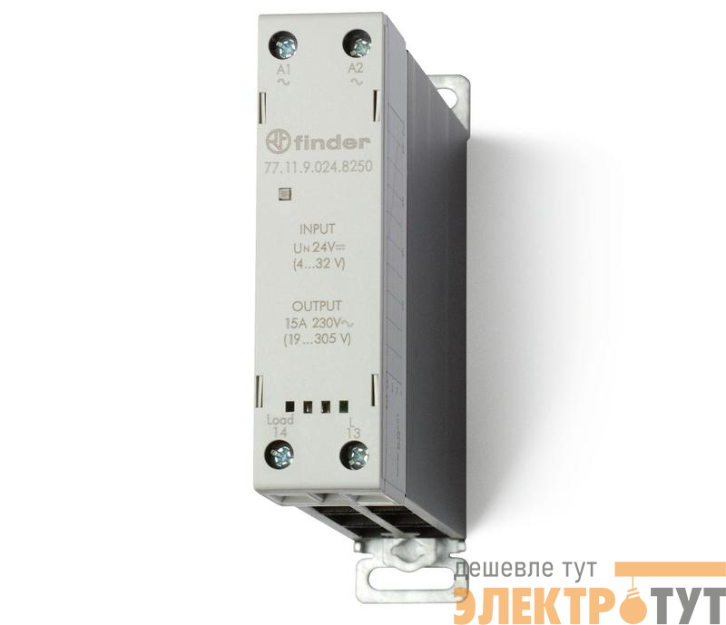Реле модульное твердотельное выход 15А (24…280В AC) 230В AC функция "Включ. при пересечении нуля" 22.5мм клем. реле IP20 FINDER 771182308250