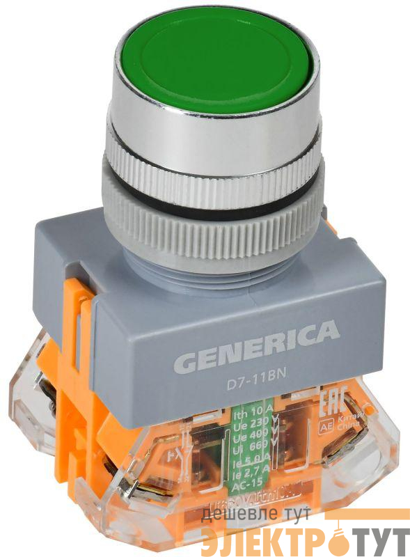 Кнопка D7-11BN d22мм 1НО+1НЗ зел. GENERICA BBT50-11BN-3-22-K06-G