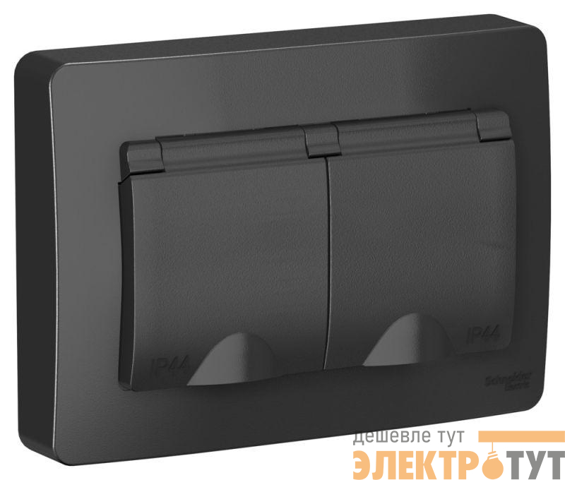 Розетка 2-м СП Blanca 16А IP44 250В с заземл. защ. шторки с крышкой антрацит SE BLNRS441126