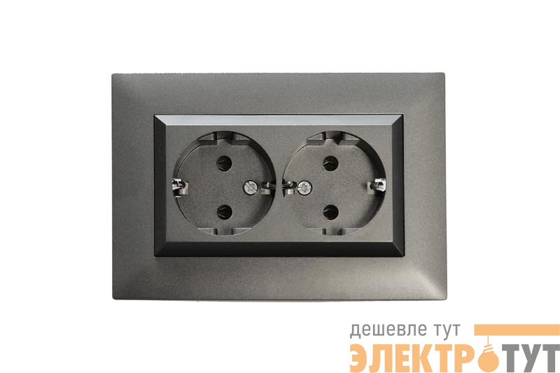 Розетка 2-я Karea RIZZ STAR с заземл. дым. металлик Makel 88050082