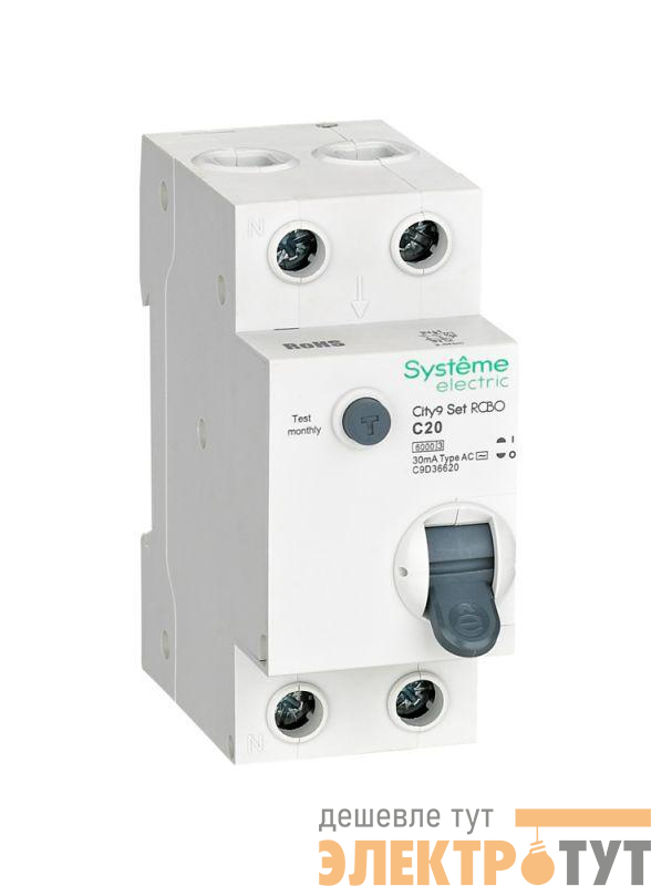 Выключатель автоматический дифференциального тока City9 Set (АВДТ) 1P+N C 20А 6кА 30мА Тип-AС 230В SE C9D36620