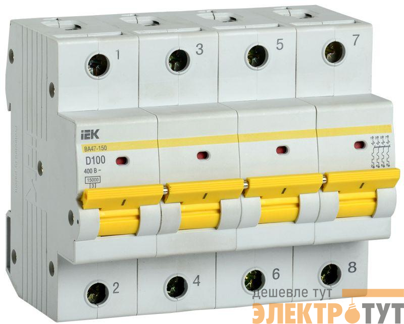 Выключатель автоматический модульный 4п D 100А 15кА ВА47-150 IEK MVA50-4-100-D