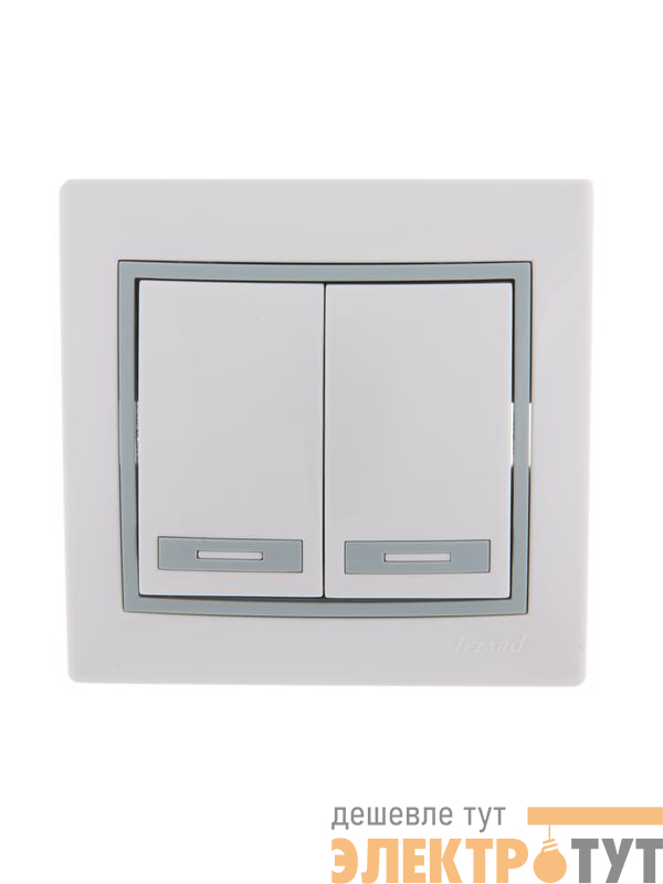 Выключатель 2-кл. СП Mira 10А IP20 с сер. вставкой бел. LEZARD 701-0215-101
