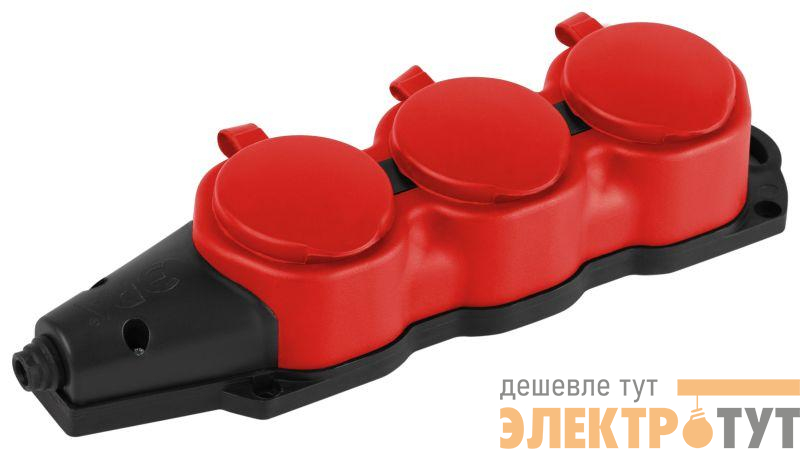 Колодка 3-м с заземл. 16A IP44 KX-3e-RED-IP44 каучук. красн. Эра Б0068393