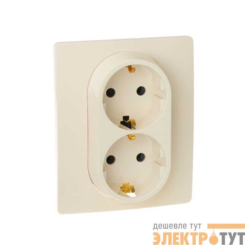 Розетка 2-м СП Etika 16А IP20 250В 2P+E с заземл. немецк. стандарт винт. клеммы в сборе сл. кость IEK 672323